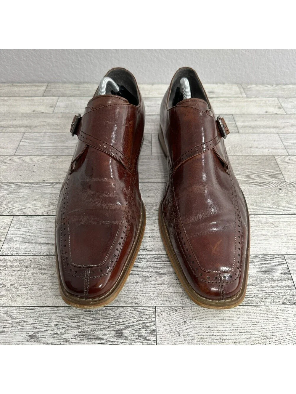 Giovanni Baron Monk Strap Wingtip Loafers Burgundy Leather Men's 10